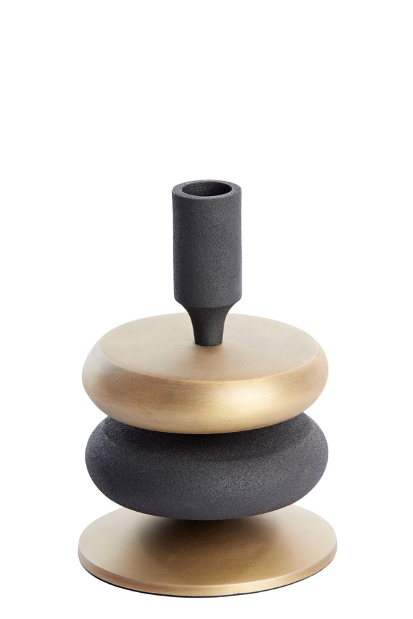 Antique Bronze and Matte Black Candle Holder Ø11x16 cm