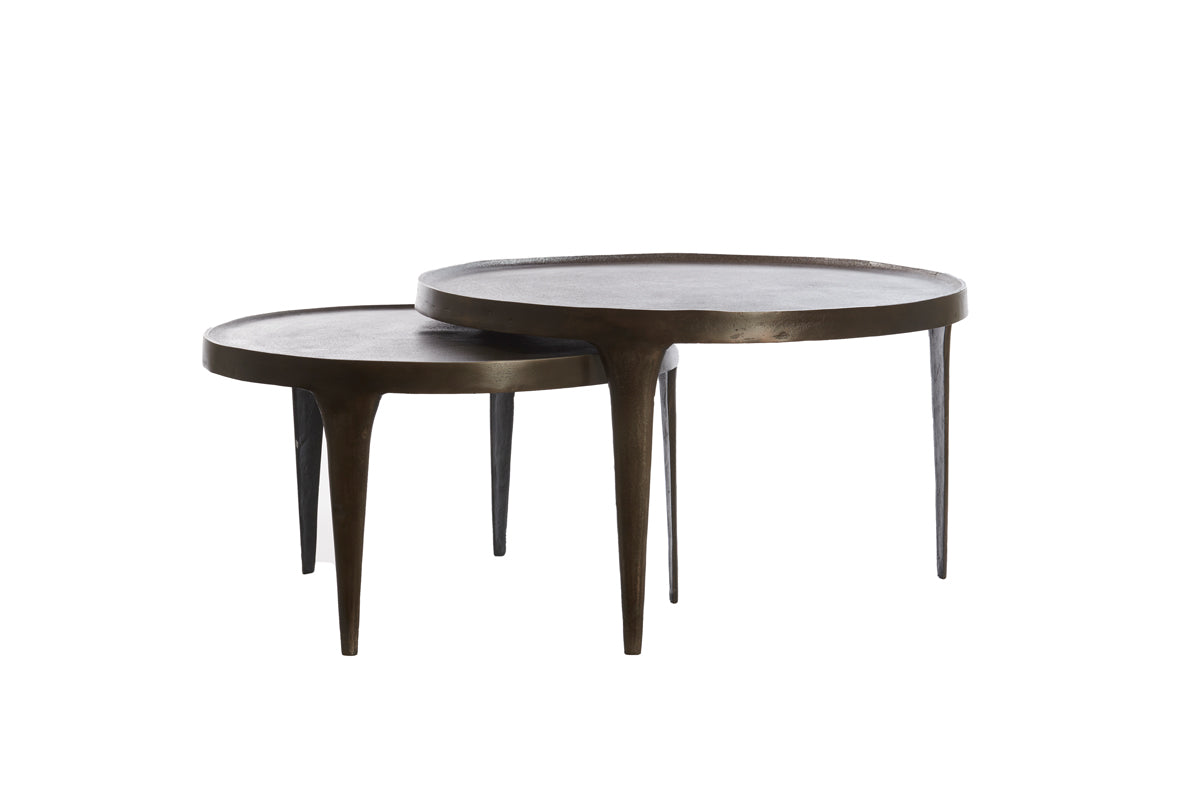 Tobias Nesting Coffee Tables Set in Dark Brown, Sizes Ø64x39 & Ø75x44 cm