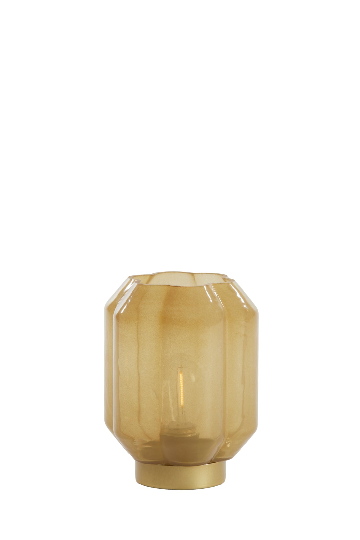 LED Table Lamp 13x16.5 cm Yvias Glass Milky Yellow with Gold Accents