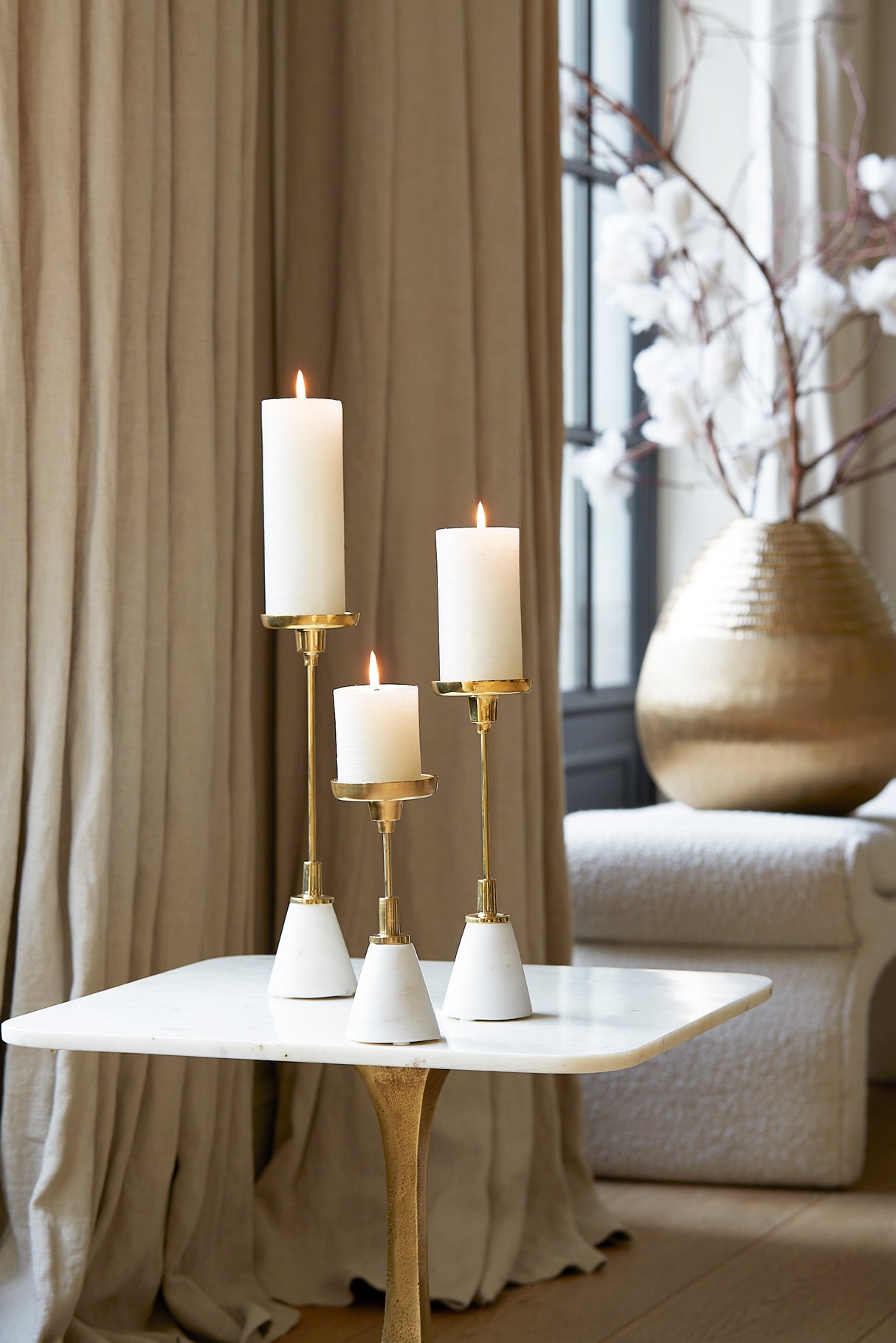 Marble and Gold Elegance: Jolian Candle Holder 33cm