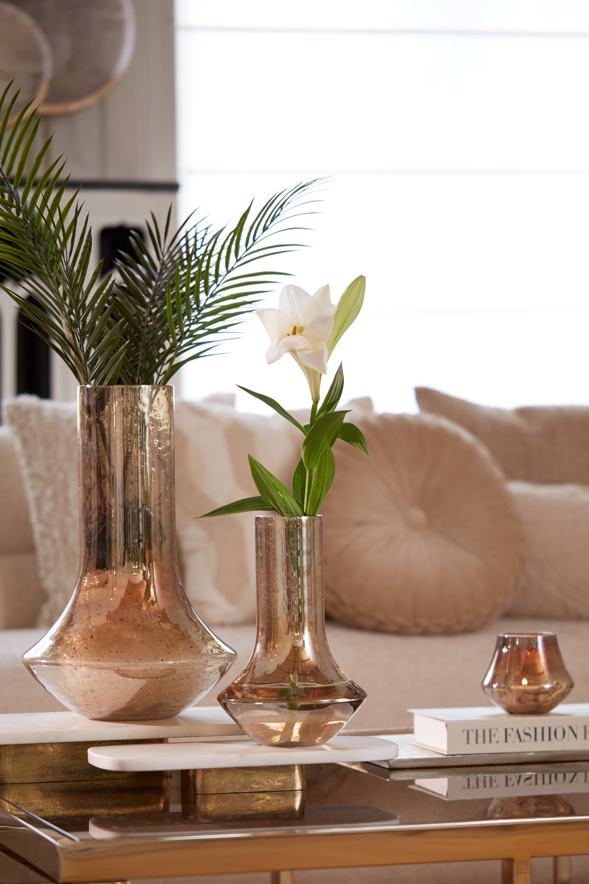 Amber Glass Vase with Stone Finish, 25x40 cm Leanna Design