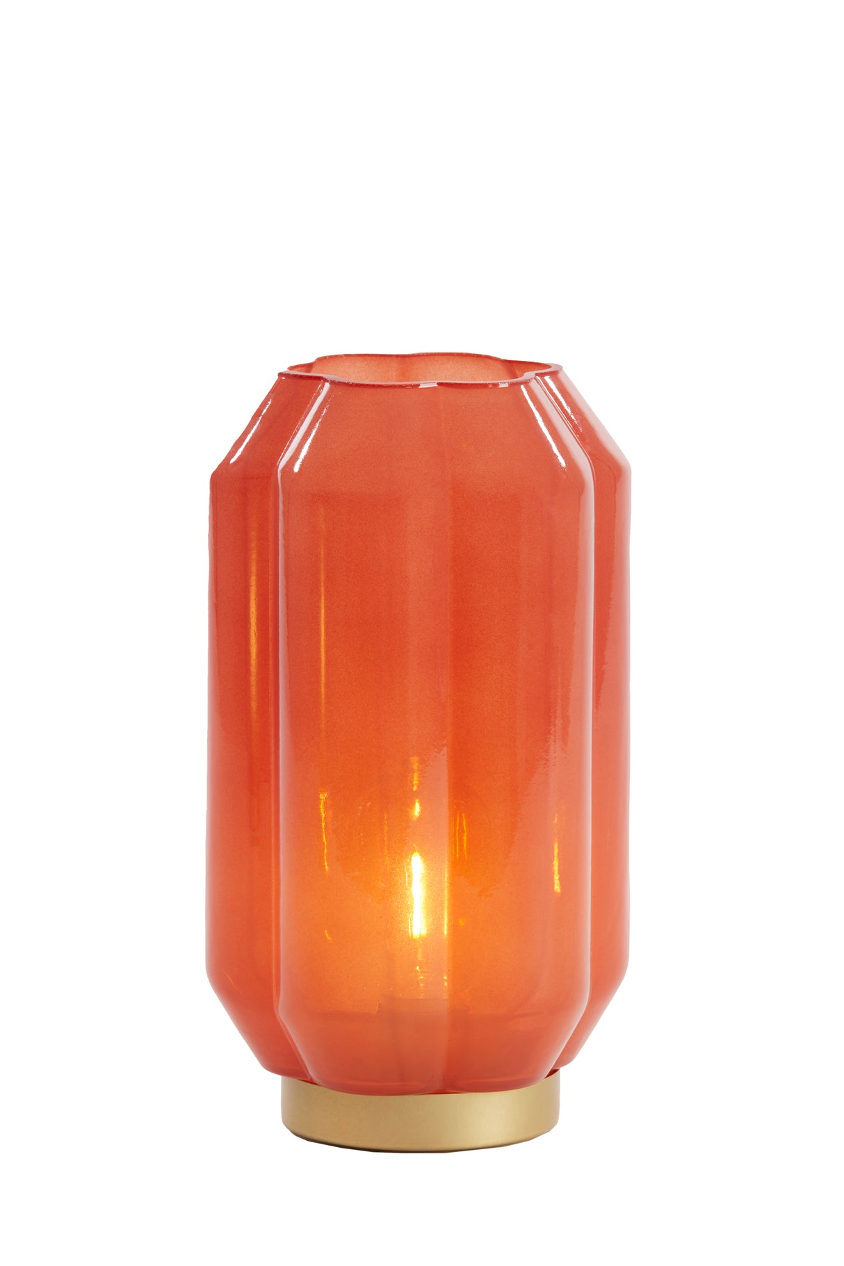 Elegant Milky Glass Table Lamp with Brick Red and Gold Accents, Ø15x27 cm