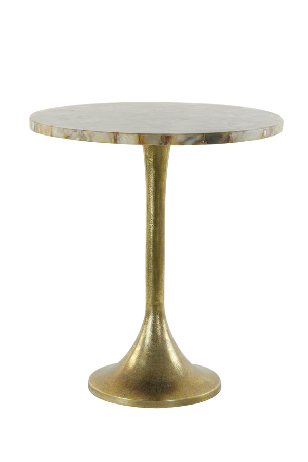 Yellow Agate & Antique Bronze Round Side Table - Ø48x53 cm