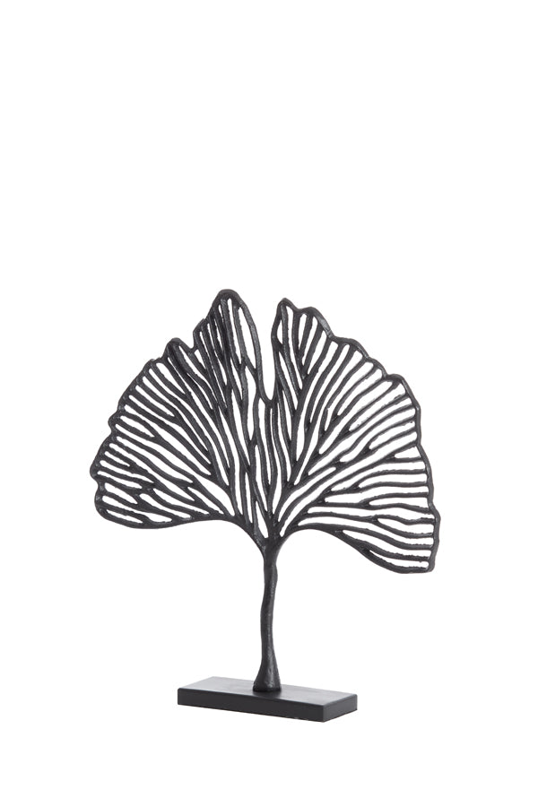 Black Leaf Sculpture on Base - 36x6x39 cm