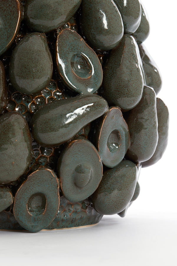 Ceramic Avocado-Green and Earth-Brown Decorative Vase, 33x37.5 cm
