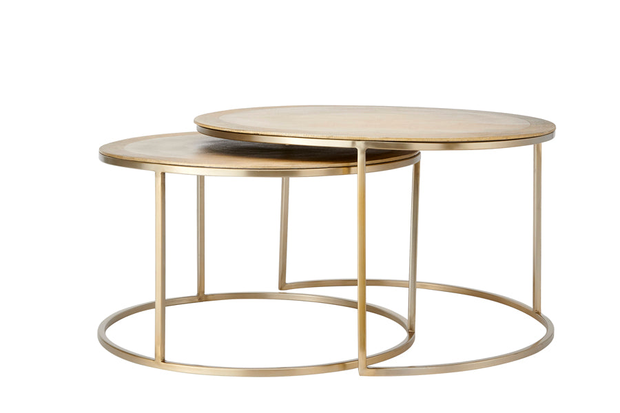 Set of 2 Light Gold Round Coffee Tables, Talca Design Ø65x39 cm & Ø75x45 cm