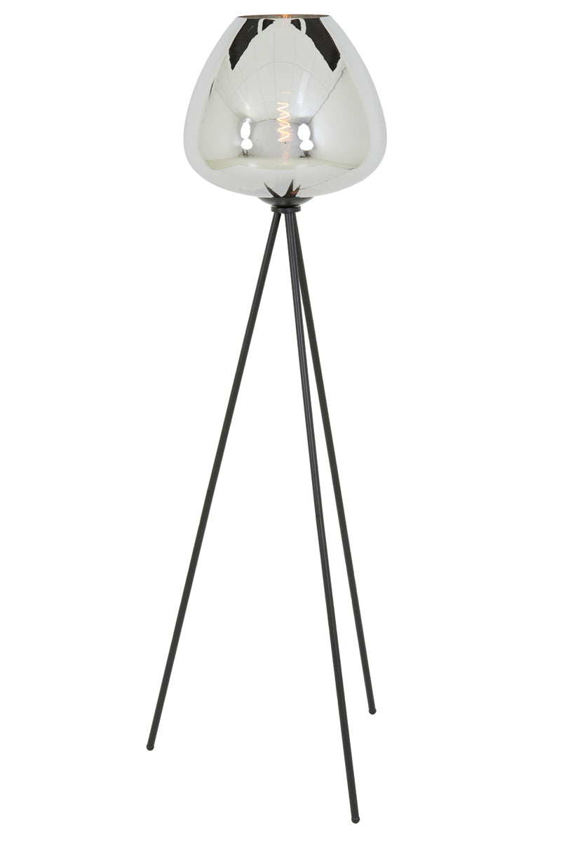 Tripod Floor Lamp with Smoked Glass Shade and Matte Black Finish, Ø42x146 cm Mayson