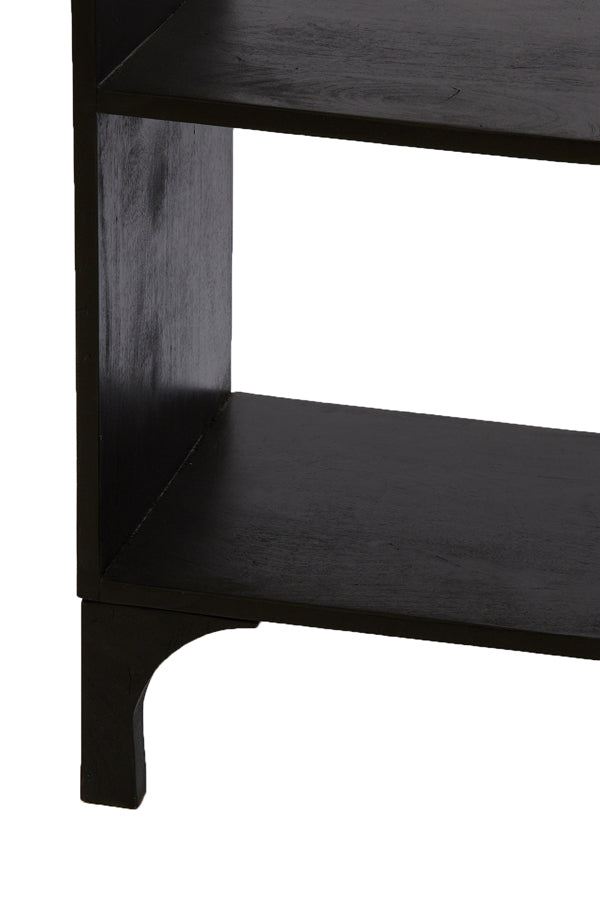 Sleek Black Wood Cabinet with Open Shelving – 106x35x190 cm Rayna Collection