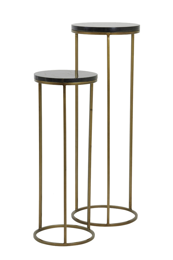 Elegant Black Agate Pillars with Antique Bronze Accents - Set of 2