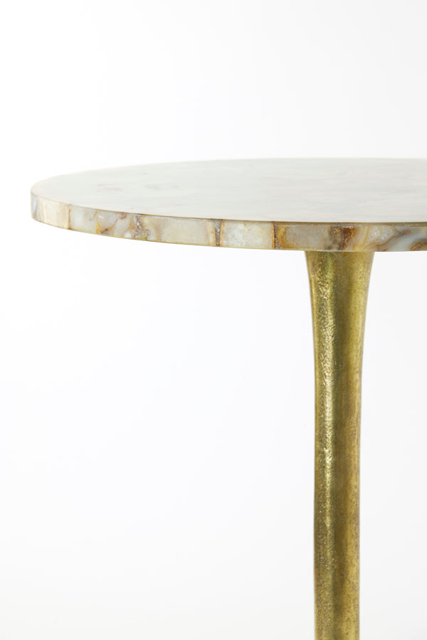 Yellow Agate & Antique Bronze Round Side Table - Ø48x53 cm