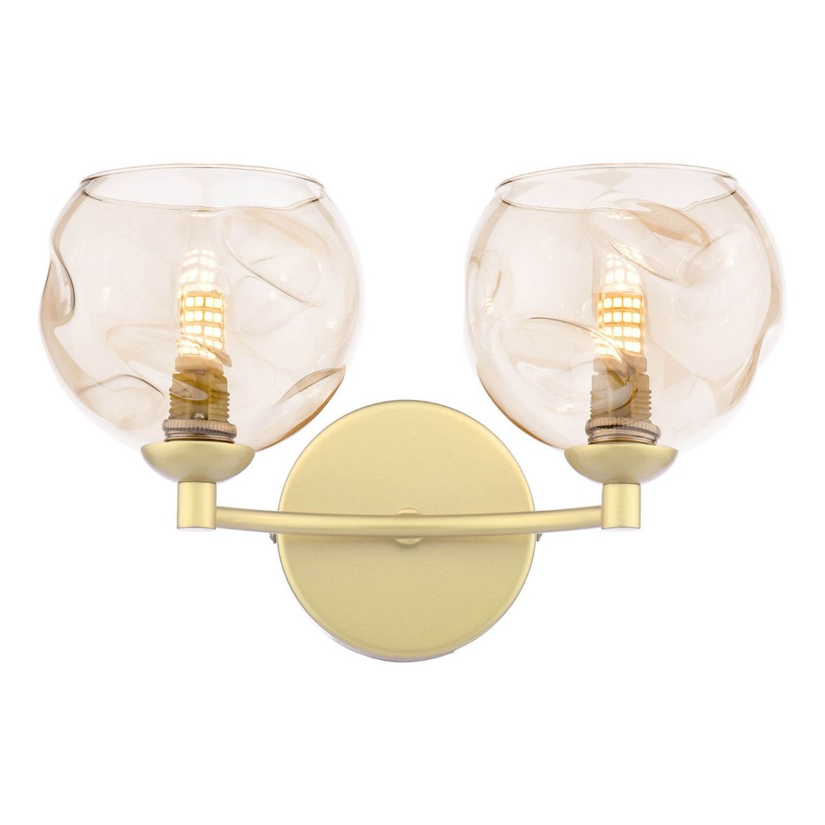 Izzy 2 Light Wall Light Matt Gold With Organic Amber Glass