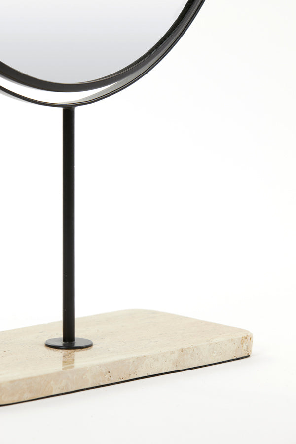 Contemporary Travertine Sand-Black Base Mirror 32.5x12.5x49 cm