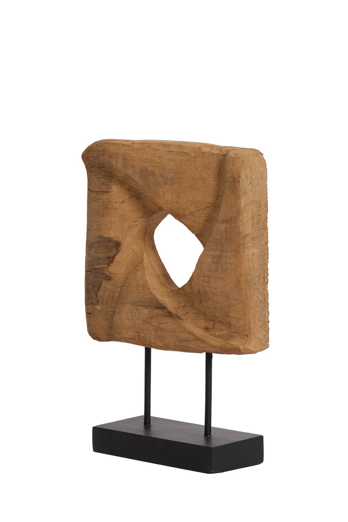 Elegant Wooden Ornament with Base - Natural & Black Finish, 26x9x38.5 cm