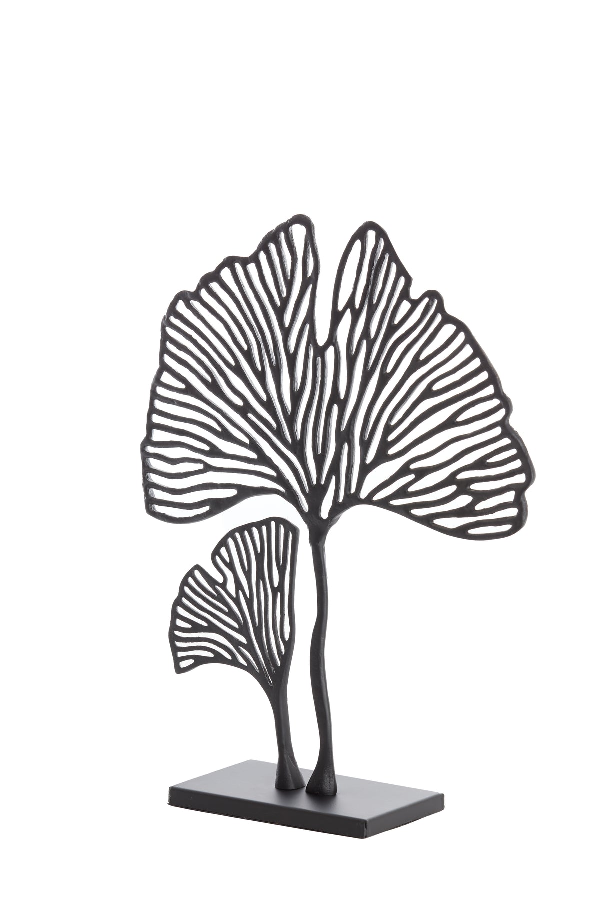 Leaf Motif Sculpture on Stand, 36x10x48 cm Matte Black Finish