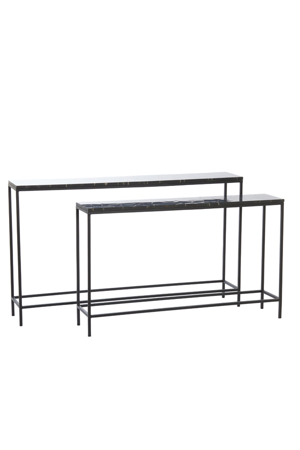 Dual Console Set in Elegant Black with Agate Accent - Sleek Design 120x25x72+140x25x82 cm