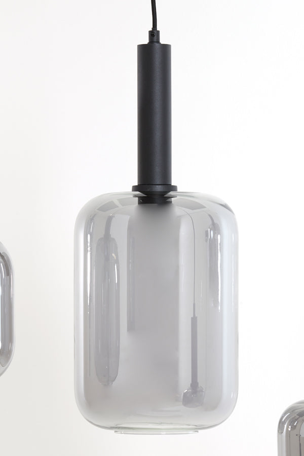 Hanging Lamp - Black Frame with Smoked Glass, 5 Lights, 110x22x32 cm