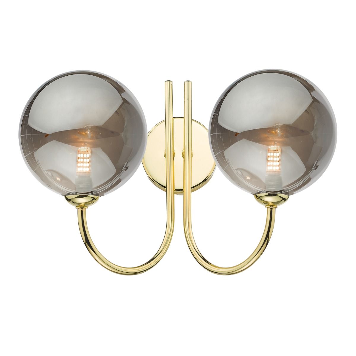 Jared 2 Light Wall Light Polished Gold With Smoked Glass