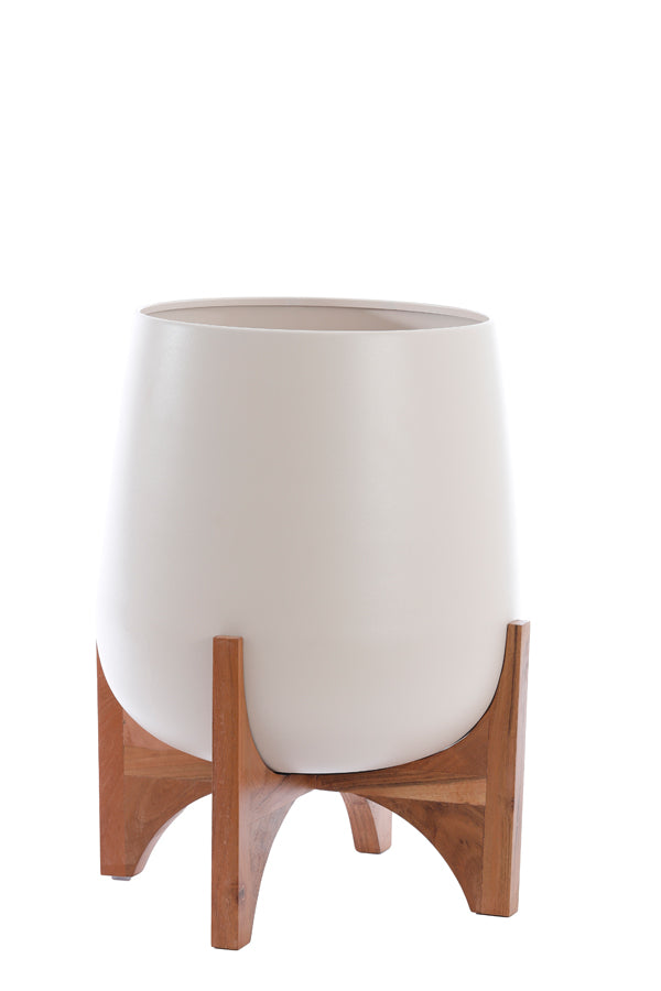 Elegant Karuna Wood Planter with Matte Cream Finish, Ø44x53 cm