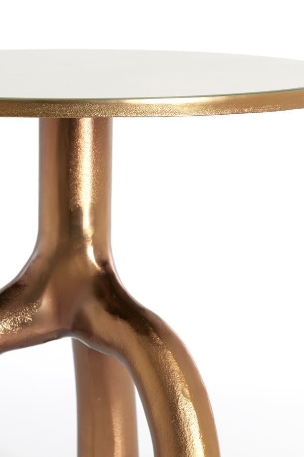Round Bronze Accent Table, 50.5x45.5 cm, with Taupe Glass