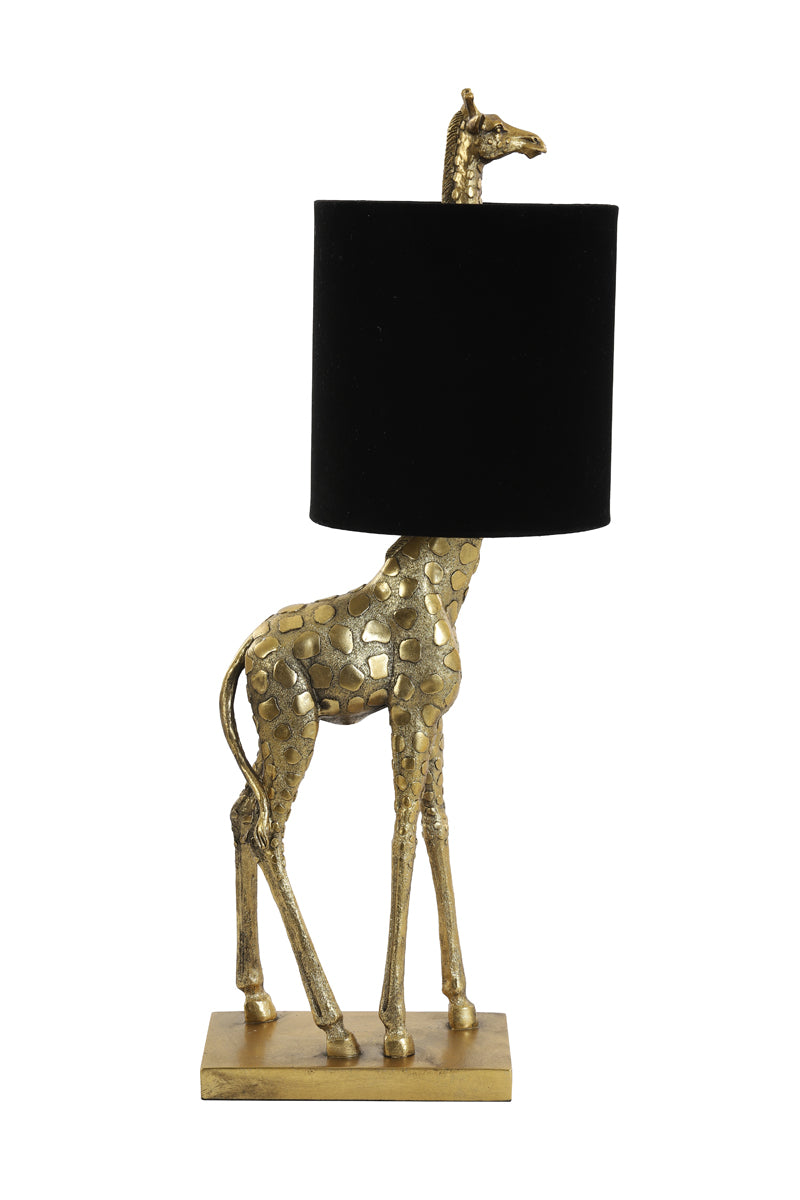 Giraffe-Themed Bronze Table Lamp with Black Velvet Shade, 28x20x68 cm
