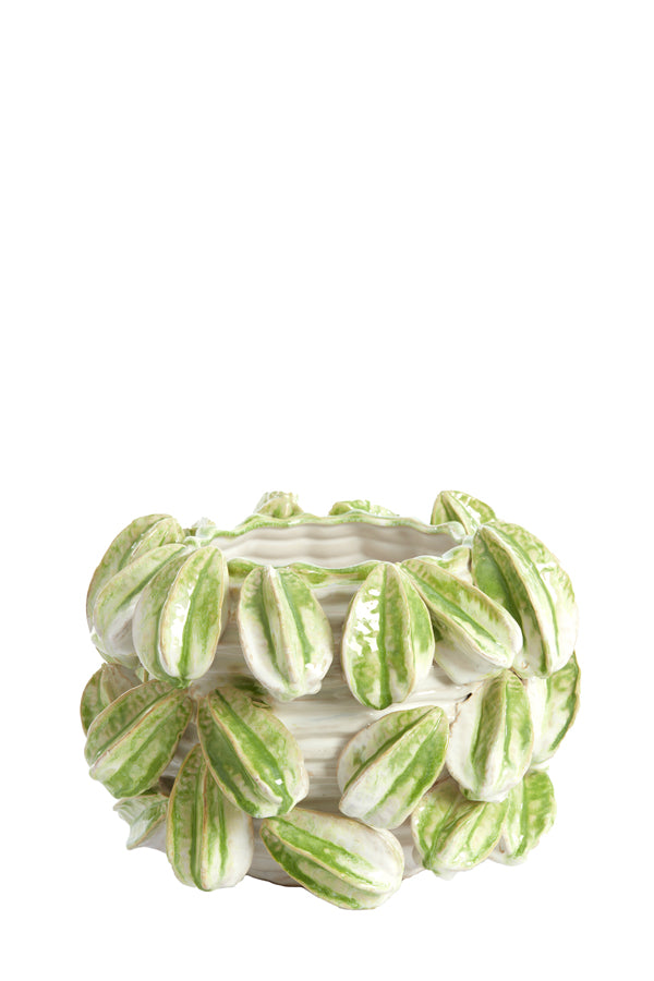 Carambola Ceramic Vase 33.5x33x23 cm in Cream and Green