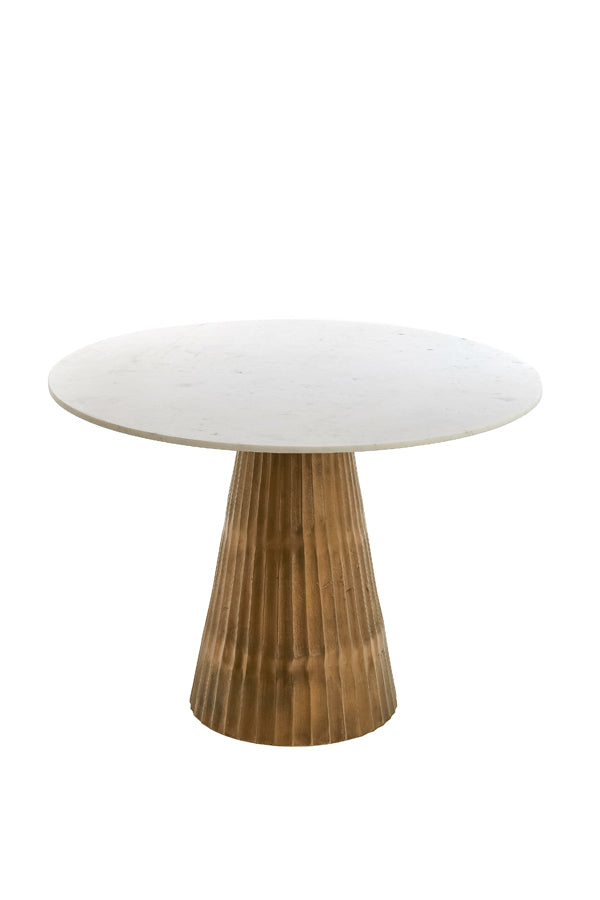 Round 100cm Dining Table in White Marble and Antique Bronze Finish
