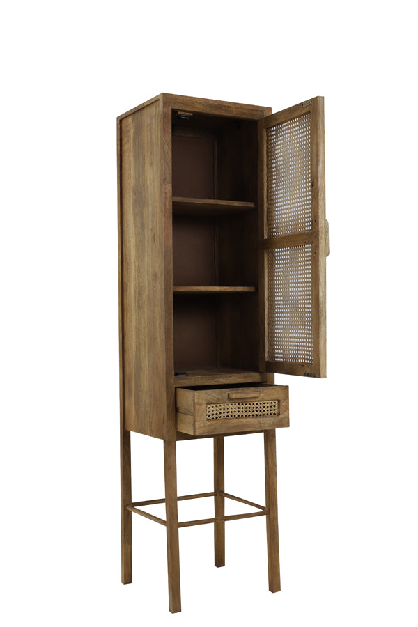 Tall Nipas Wood Cabinet with Drawer - Brown Finish, 45x40x180 cm