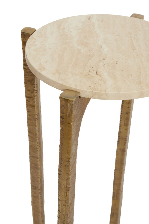 Modern Nesting Side Tables Set in Travertine and Antique Brass Finish
