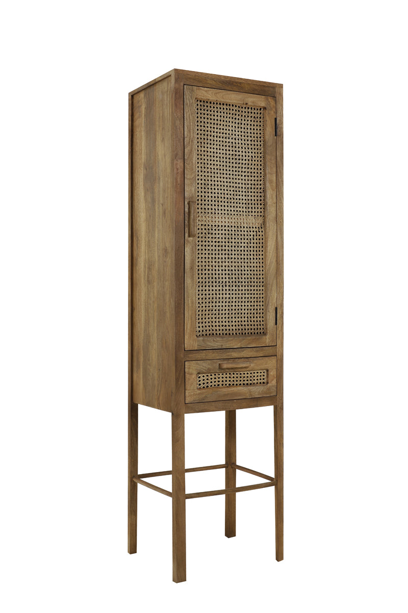 Tall Nipas Wood Cabinet with Drawer - Brown Finish, 45x40x180 cm