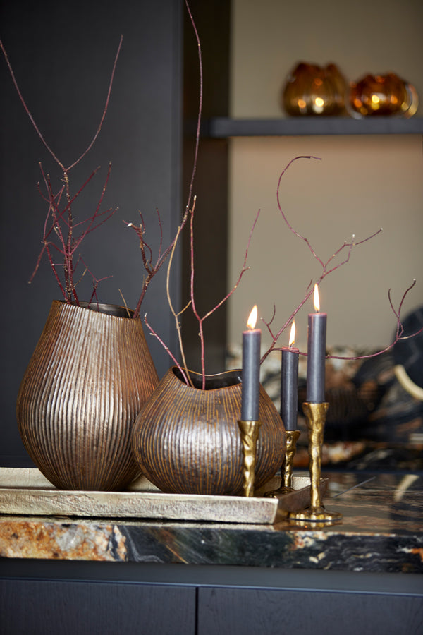 Antique Bronze Solamaza Candle Holder, 9.5x20 cm