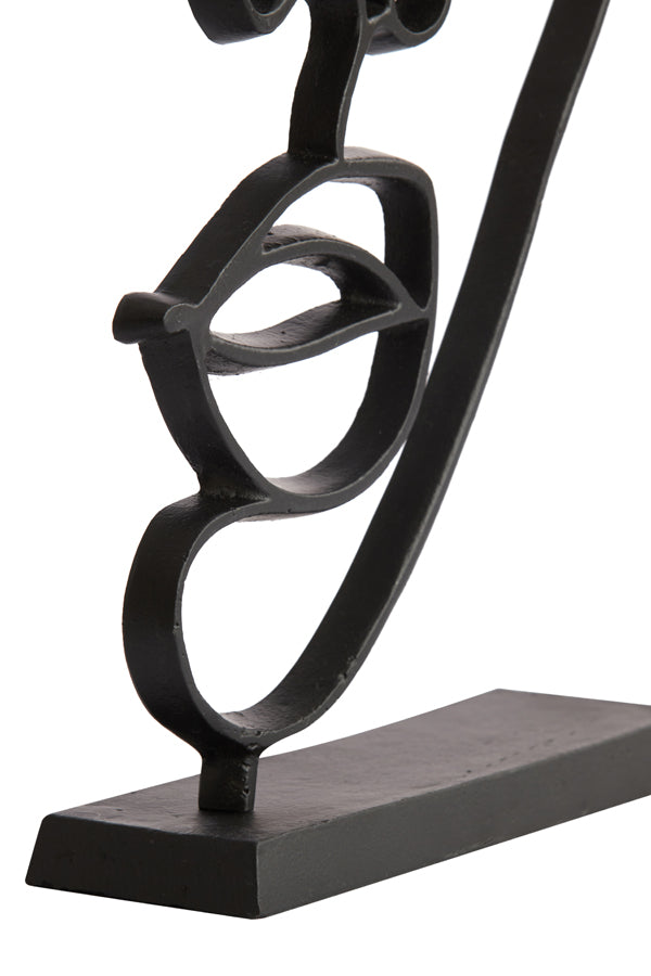 Sculptural Matte Black Face Decor on Base, 26x8x51 cm