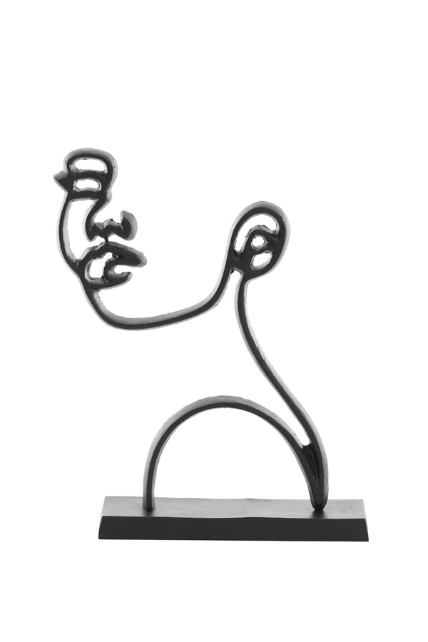 Sculptural Face Ornament on Stand in Matte Black - 28x8x38 cm