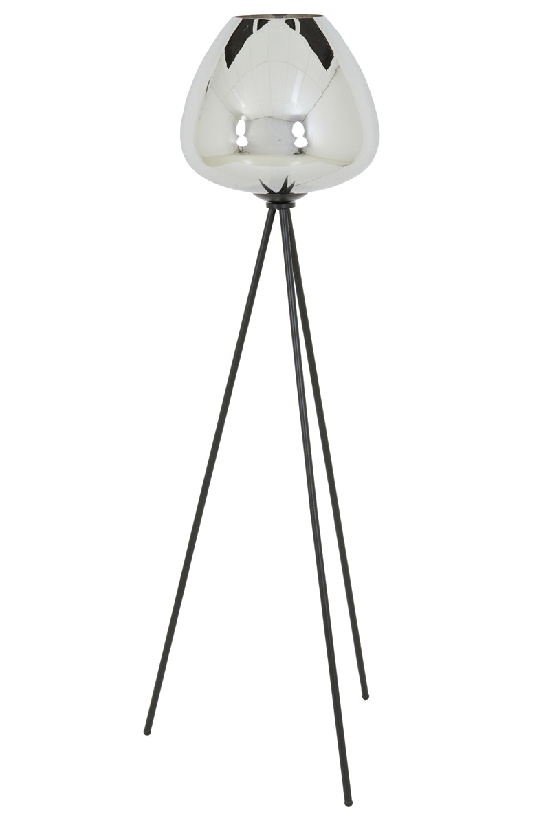 Tripod Floor Lamp with Smoked Glass Shade and Matte Black Finish, Ø42x146 cm Mayson