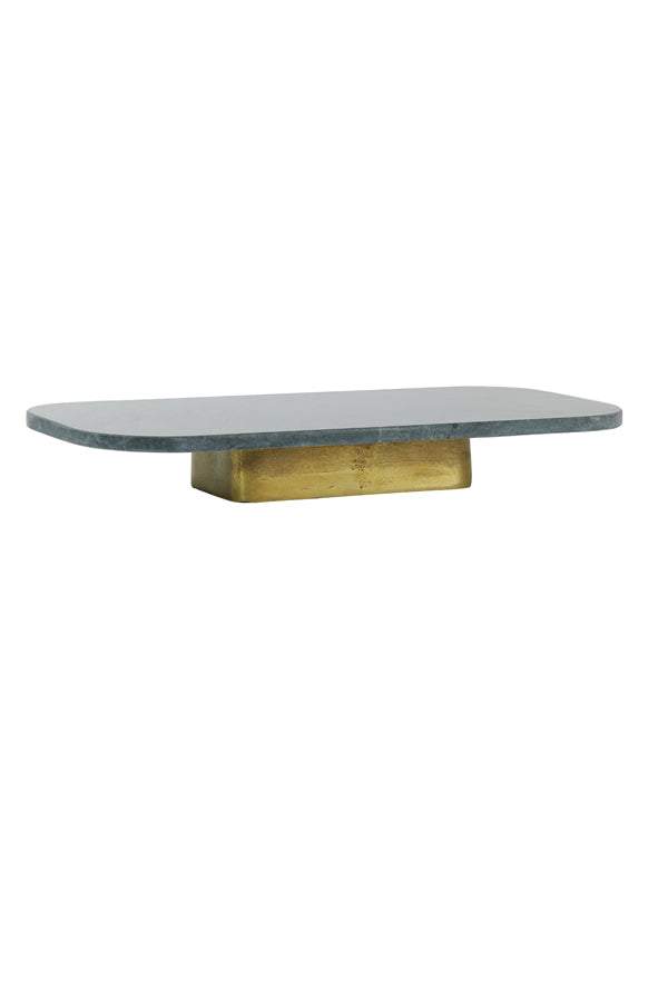 Elegant Marble Dish with Antique Bronze Base - 50x24x7 cm