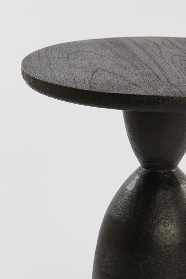 Round Torir Mango Wood Side Table in Matte Black Finish