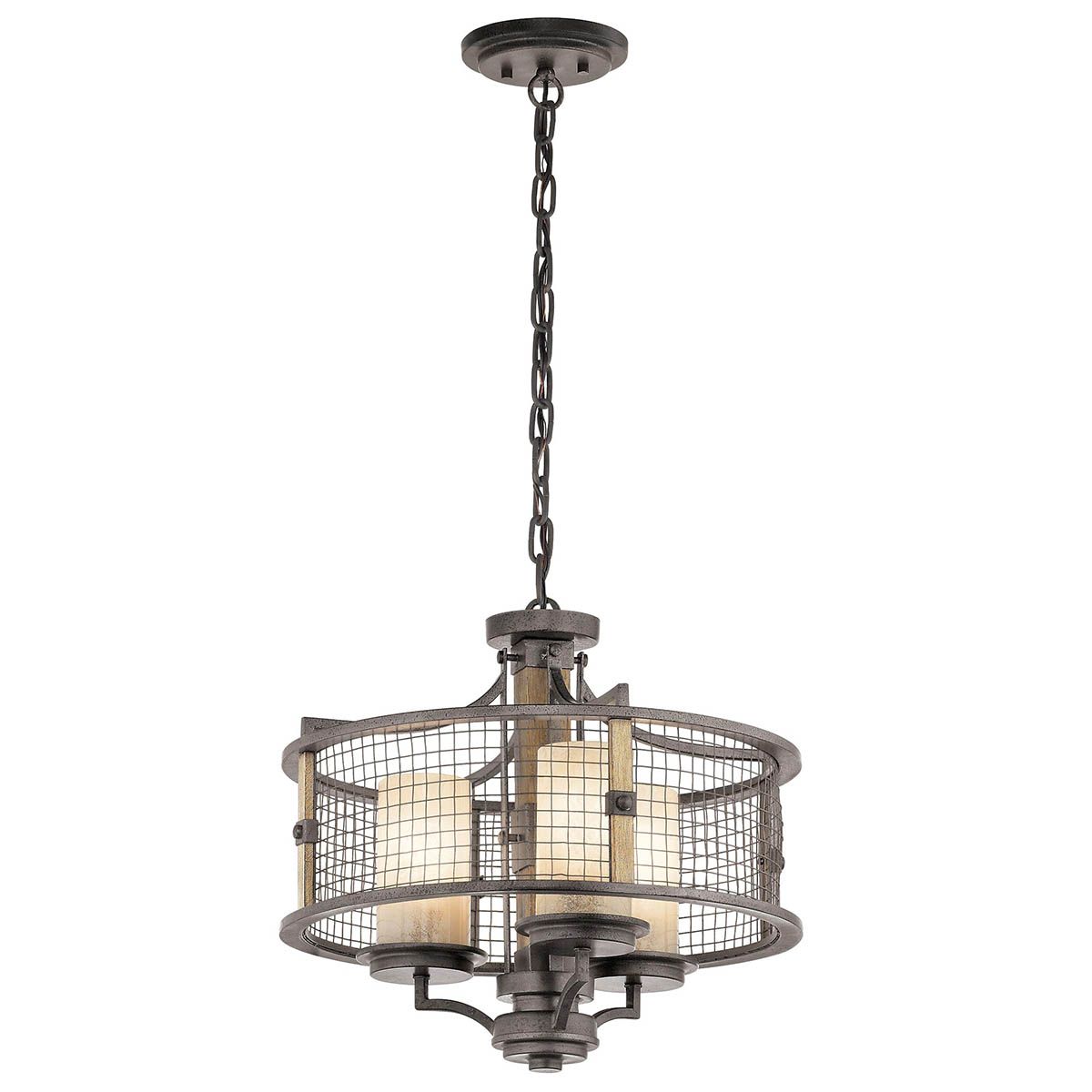 Aged Wood and Iron Gothic Rustic Chandelier with Three Lights