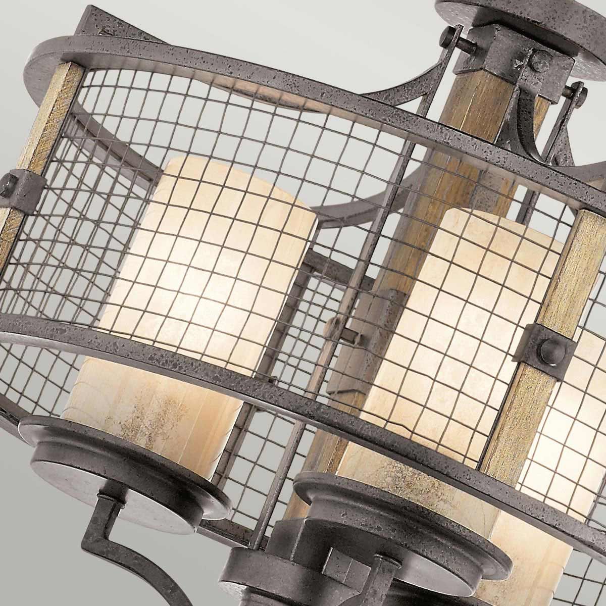 Aged Wood and Iron Gothic Rustic Chandelier with Three Lights
