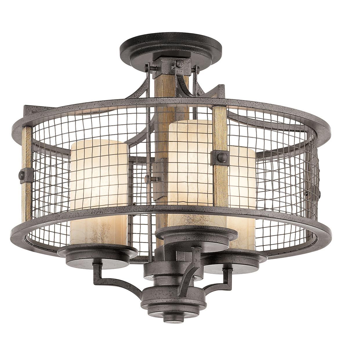 Aged Wood and Iron Gothic Rustic Chandelier with Three Lights