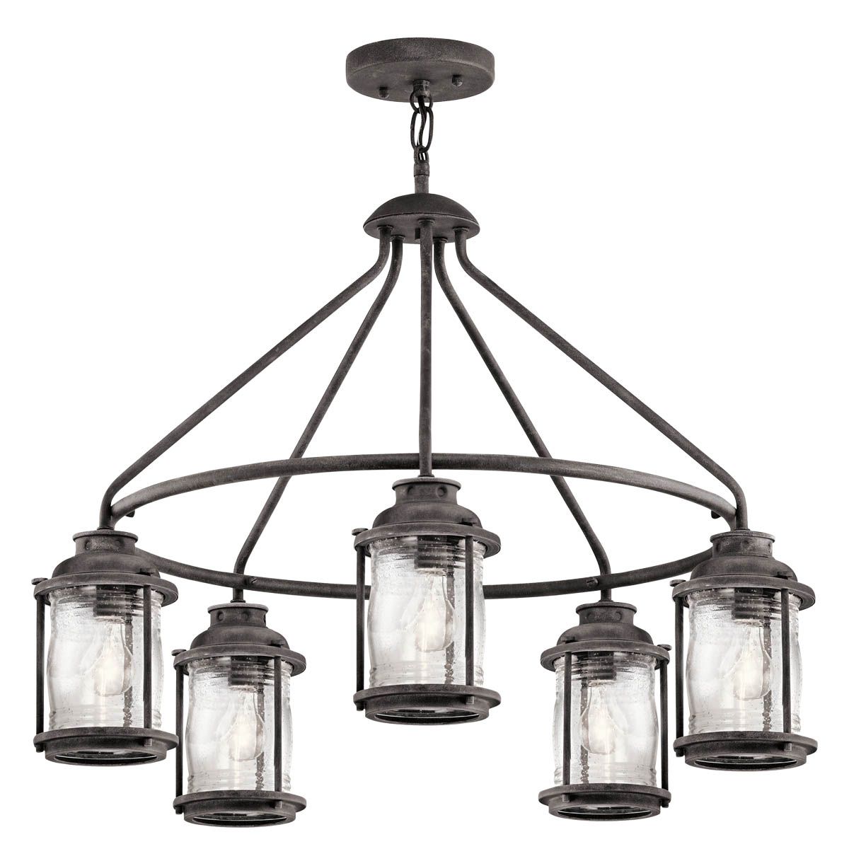 Ashland Bay 5-Light Outdoor Chandelier in Weathered Zinc with Seeded Glass
