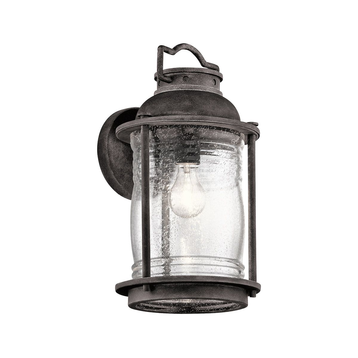 Ashland Bay Weathered Zinc Wall Lantern - Colonial Charm with Seeded Glass