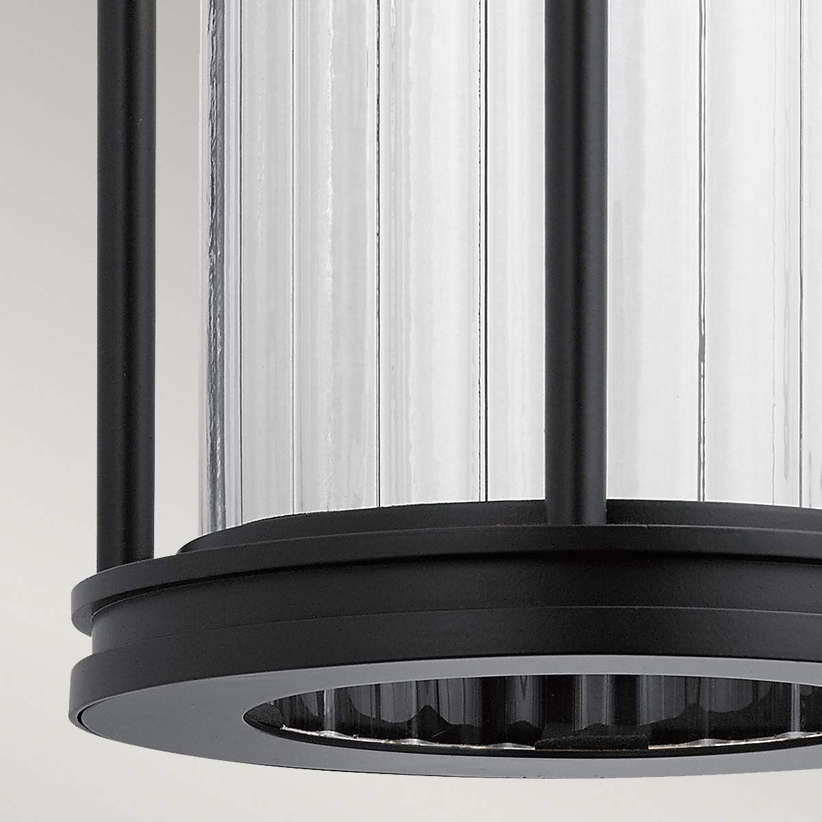 Elegant Black Outdoor Wall Lantern with Clear Ribbed Glass