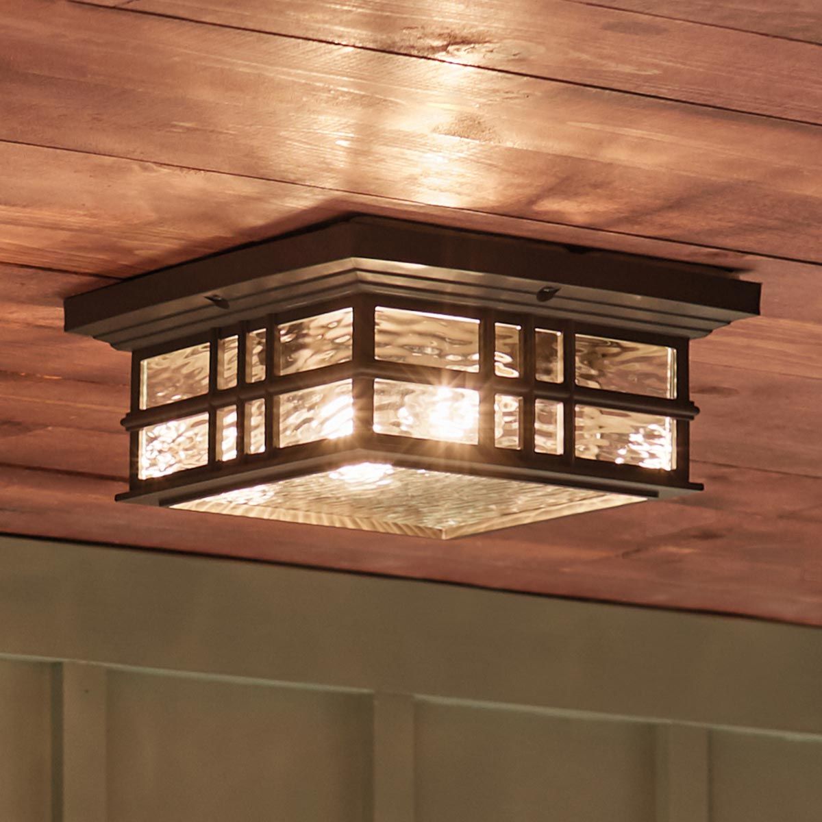 Olde Bronze Beacon Square Exterior Flush Mount Light