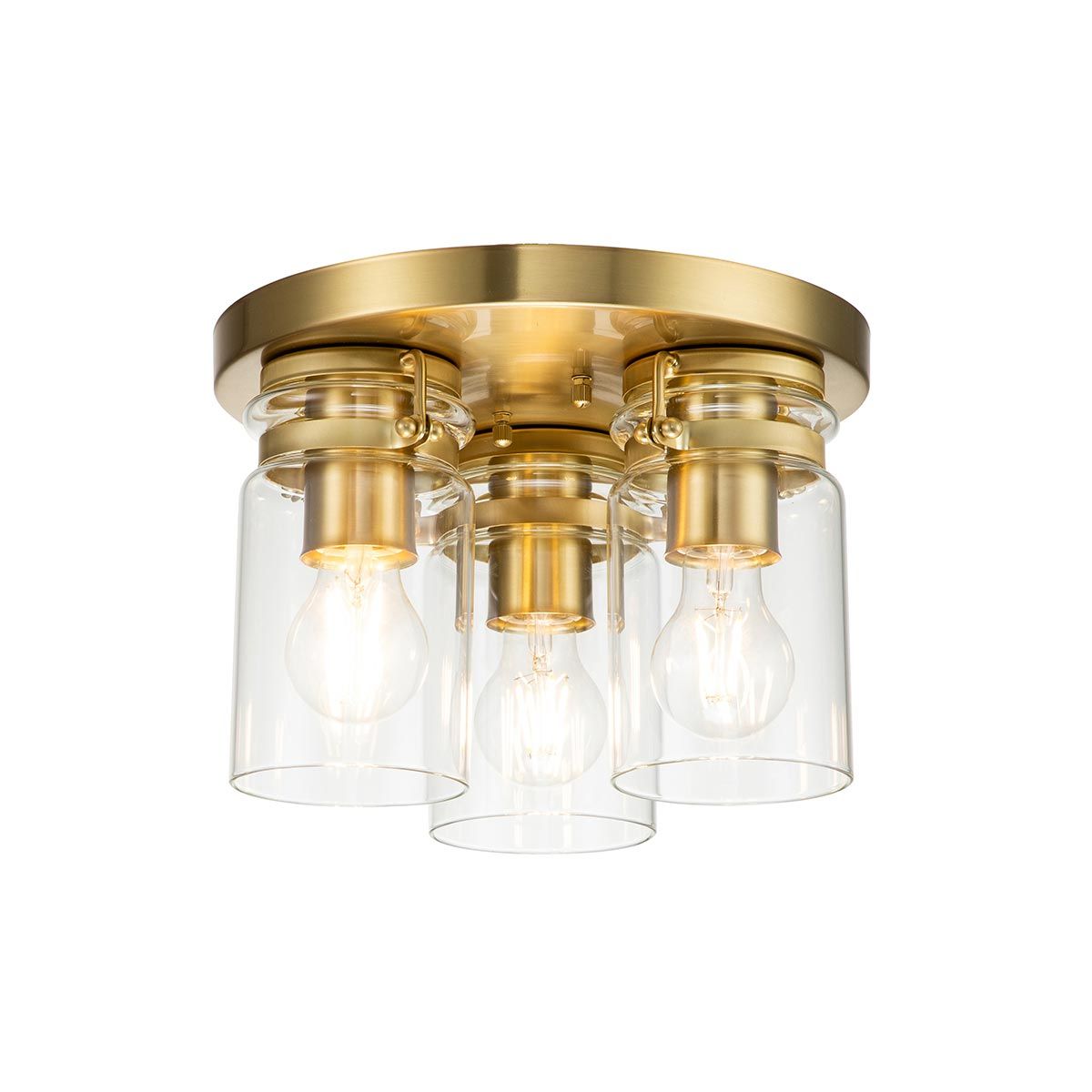 Brinley Trio Vintage Flush Ceiling Light in Brushed Brass