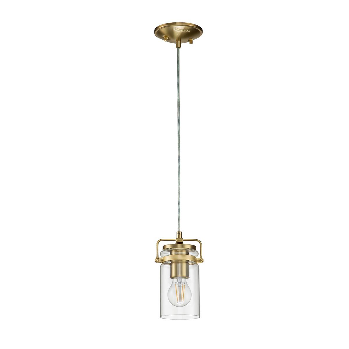 Brinley One-Light Vintage Mason Jar Pendant in Brushed Brass