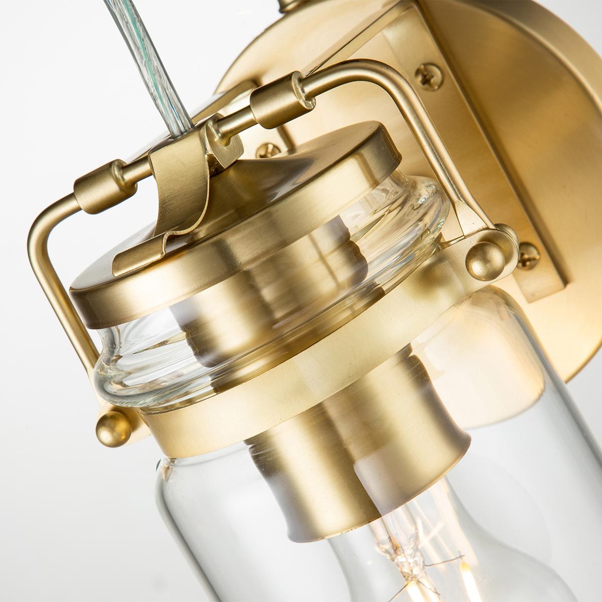 Brinley Vintage Brushed Brass Wall Light with Clear Glass Shade