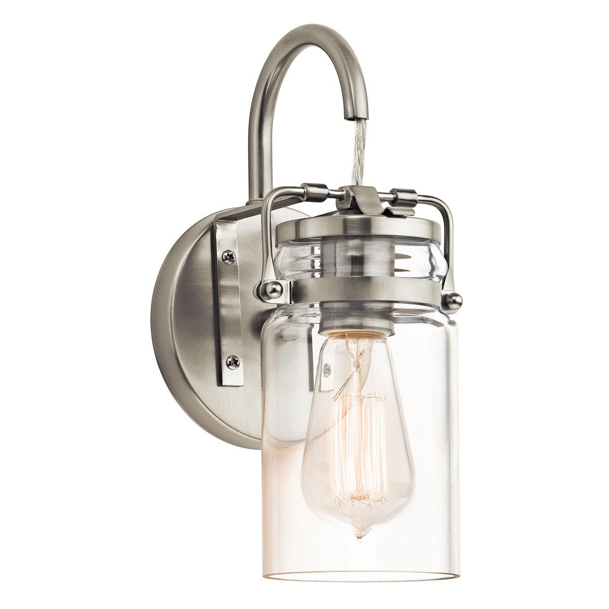 Brinley Brushed Nickel Vintage Mason Jar Wall Sconce