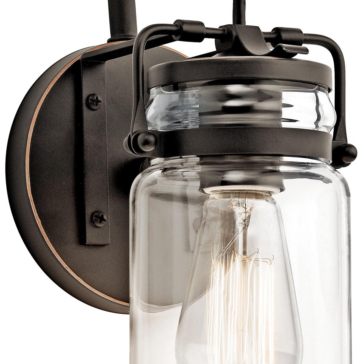 Brinley Rustic Mason Jar Wall Sconce in Olde Bronze Finish