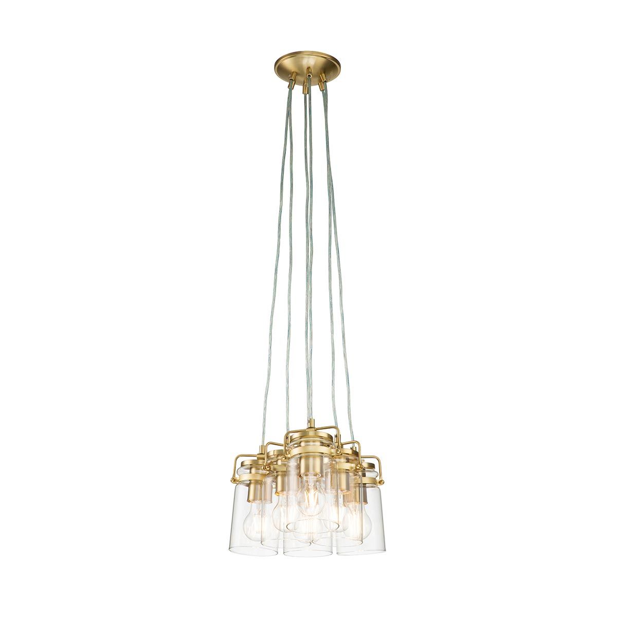 Brinley Vintage 6-Light Cluster Pendant in Brushed Brass