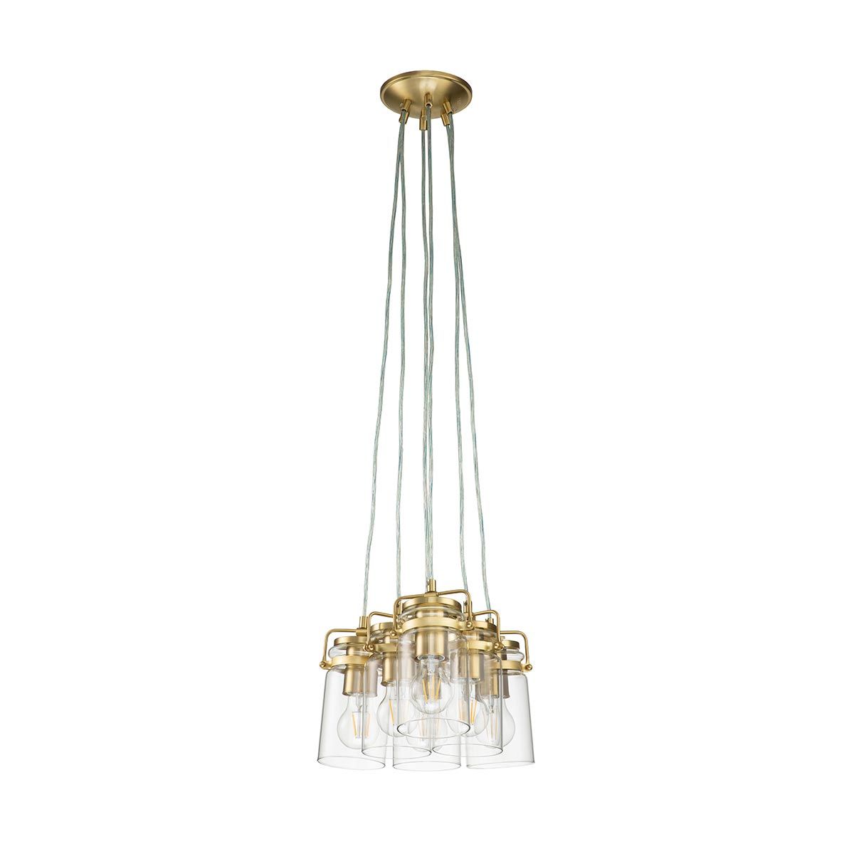 Brinley Vintage 6-Light Cluster Pendant in Brushed Brass