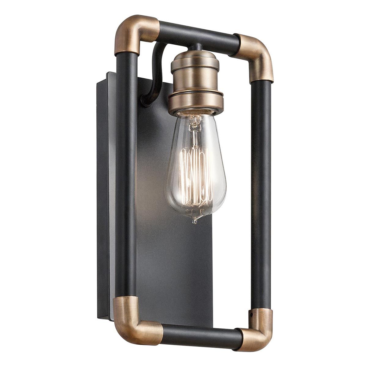 Industrial Style Black and Brass Pipe-Inspired Wall Sconce